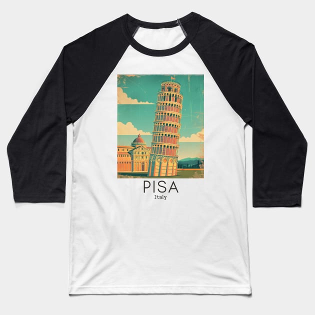 A Vintage Travel Illustration of Pisa - Italy Baseball T-Shirt by goodoldvintage